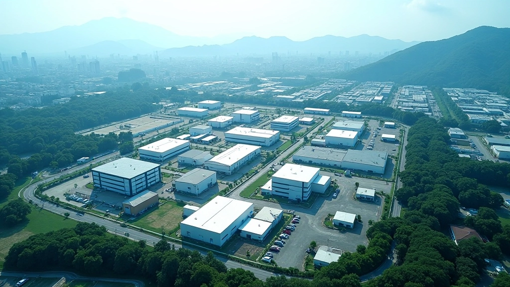 Aerial view of Penang's industrial park showing semiconductor fabrication plants and high-tech manufacturing facilities