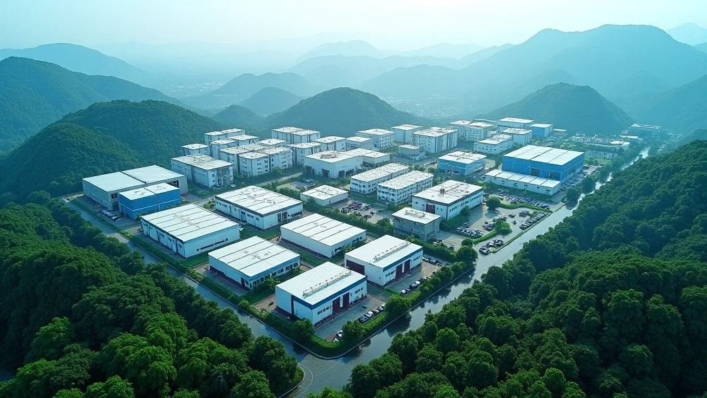 Aerial view of Penang industrial zone showing multiple electronics manufacturing facilities and production plants clustered together
