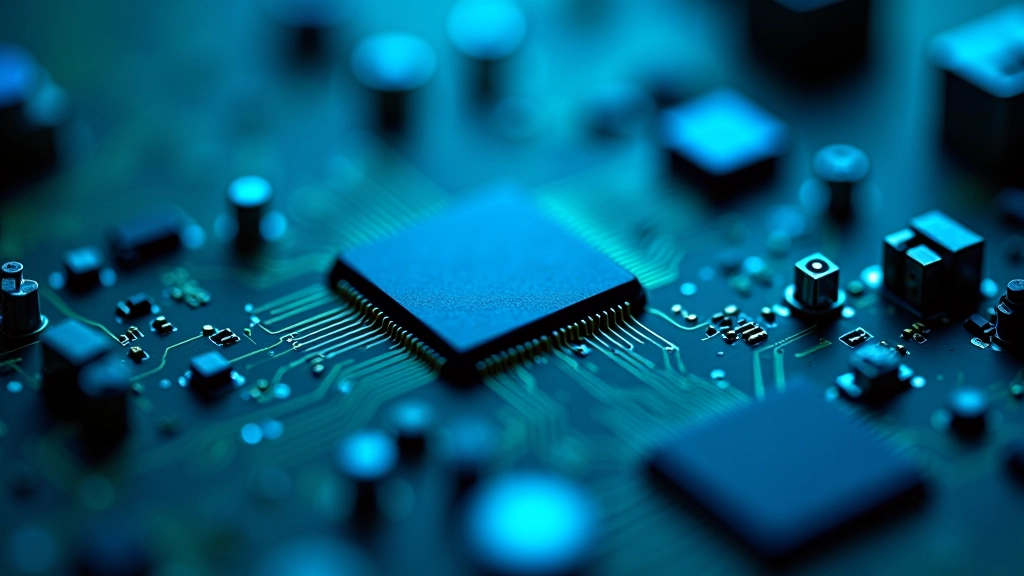 Circuit board close-up showing semiconductor pathways and components