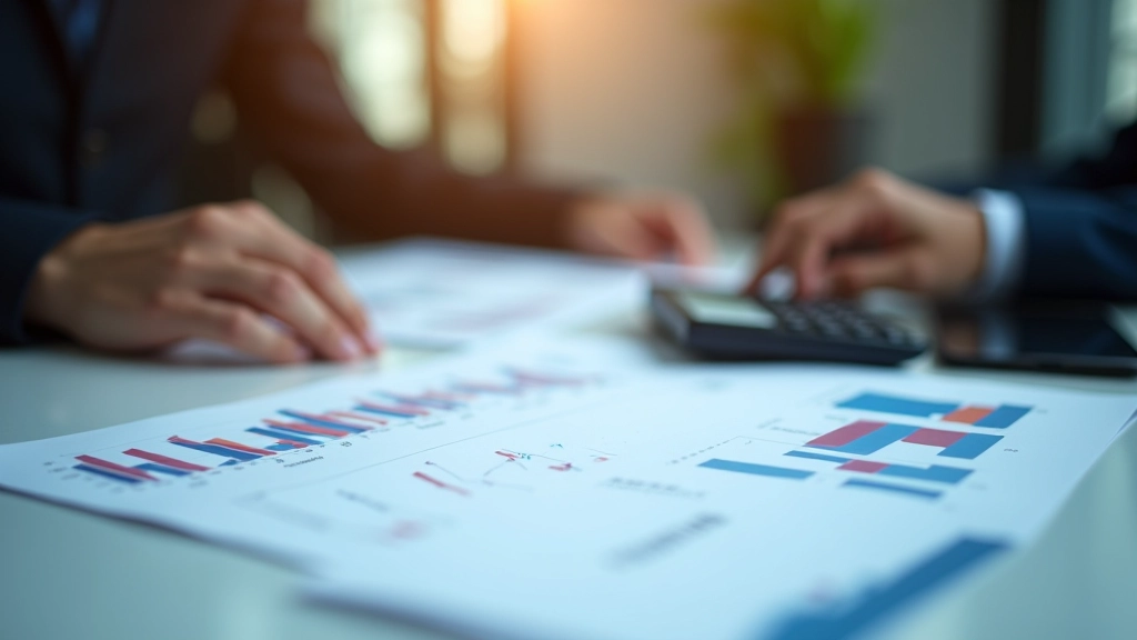 Financial data visualization and business documents showing semiconductor export trade data and economic metrics